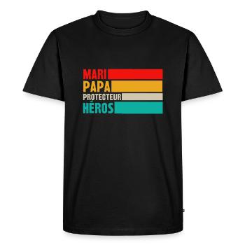 mari papa protecteur héros - T-shirt Premium bio Homme - noir - Devant - Nico (187cm)