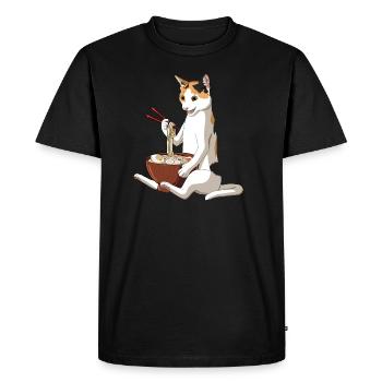 Calico Cat eats Japanese Ramen Noodles - Men's Premium Organic T-Shirt - black - Front - Nico (187cm)