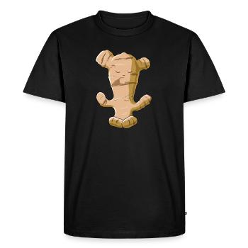 Funny Yoga Vegetable Meditating Ginger - Men's Premium Organic T-Shirt - black - Front - Nico (187cm)