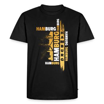 Hamburg Deutschland Stadt Skyline Schrift Gold - Männer Premium Bio T-Shirt - Schwarz - Vorne - Nico (187cm)