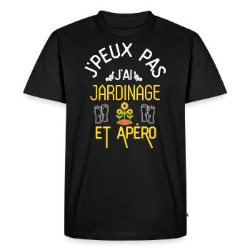 J Peux Pas J Ai Jardinage et Apéro - T-shirt Premium bio Homme - noir - Devant - Nico (187cm)