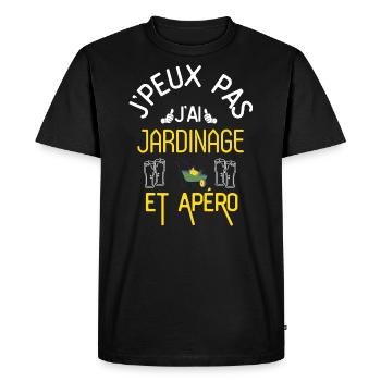 J Peux Pas J Ai Jardinage et Apéro - T-shirt Premium bio Homme - noir - Devant - Nico (187cm)