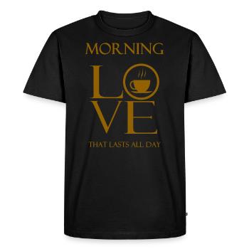 MORNING LOVE That lasts all day, Tea. coffee GOLD - Men's Premium Organic T-Shirt - black - Front - Nico (187cm)