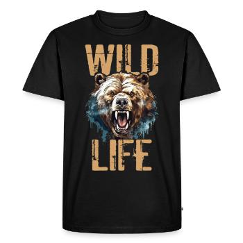 Ours Grizzly Ours rugit Tête d’ours Nature sauvage Sauvage - T-shirt Premium bio Homme - noir - Devant - Nico (187cm)