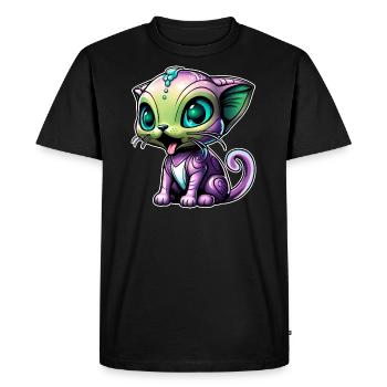 Cute Alien Cat - Men's Premium Organic T-Shirt - black - Front - Nico (187cm)