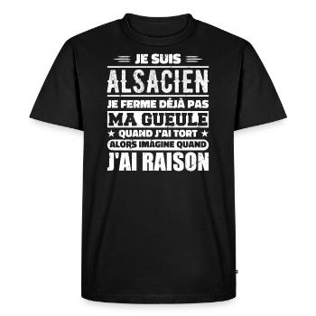 Alsacien Je Ferme Pas Ma Gueule Humour Alsace - T-shirt Premium bio Homme - noir - Devant - Nico (187cm)