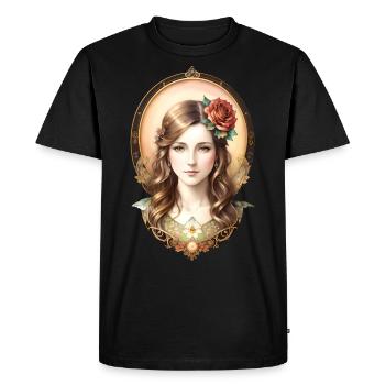 Femme Art Nouveau avec Rose - Portrait Vintage - T-shirt Premium bio Homme - noir - Devant - Nico (187cm)