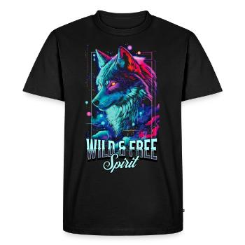 Loup Tête de Loup Predator Wilderness Neon Art Coloré - T-shirt Premium bio Homme - noir - Devant - Nico (187cm)