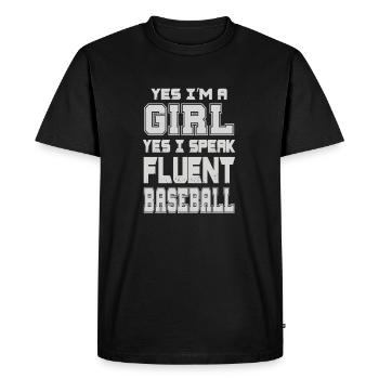 Yes I'm a girl yes I speak fluently - Men's Premium Organic T-Shirt - black - Front - Nico (187cm)