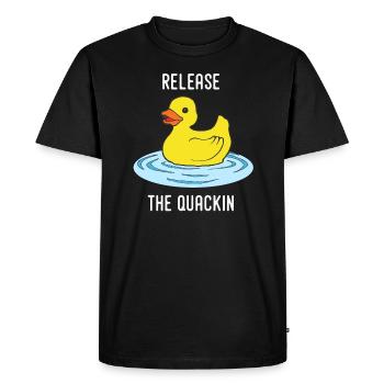 Release the Quackin squeaky duckling duck - Men's Premium Organic T-Shirt - black - Front - Nico (187cm)