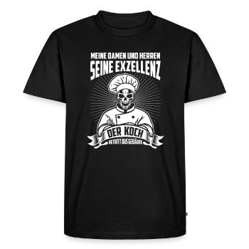 His Excellency the cook enters the building - Men's Premium Organic T-Shirt - black - Front - Nico (187cm)