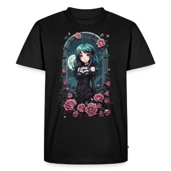 Gothique Pastel Anime fille victorien avec des Roses - T-shirt Premium bio Homme - noir - Devant - Nico (187cm)