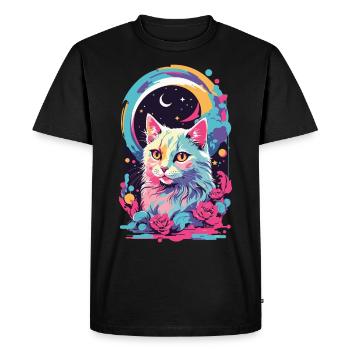 Magical Pastel Goth Cat at Night with Roses - Men's Premium Organic T-Shirt - black - Front - Nico (187cm)