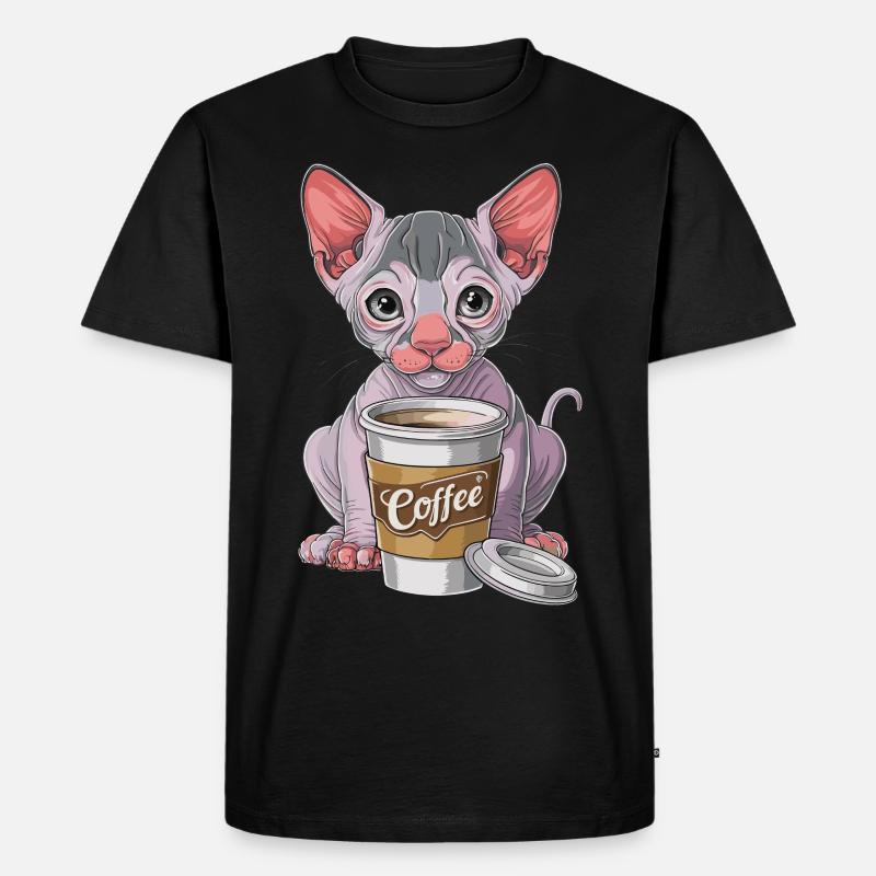 Nacktkatze mit Kaffee - Männer Premium Bio T-Shirt - Schwarz