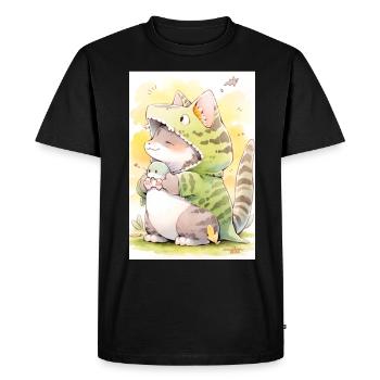 Dino Kitty: Adorable Drawing of a Cute Anime Cat - Men's Premium Organic T-Shirt - black - Front - Nico (187cm)