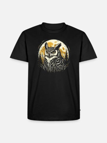 Uhu mit Vollmond - Männer Premium Bio T-Shirt - Schwarz
