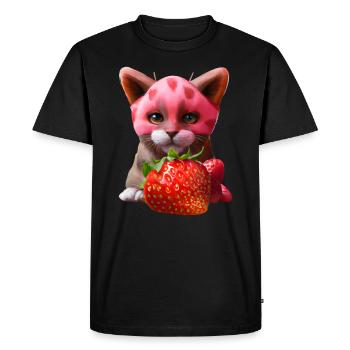 Strawberry cat - Men's Premium Organic T-Shirt - black - Front - Nico (187cm)