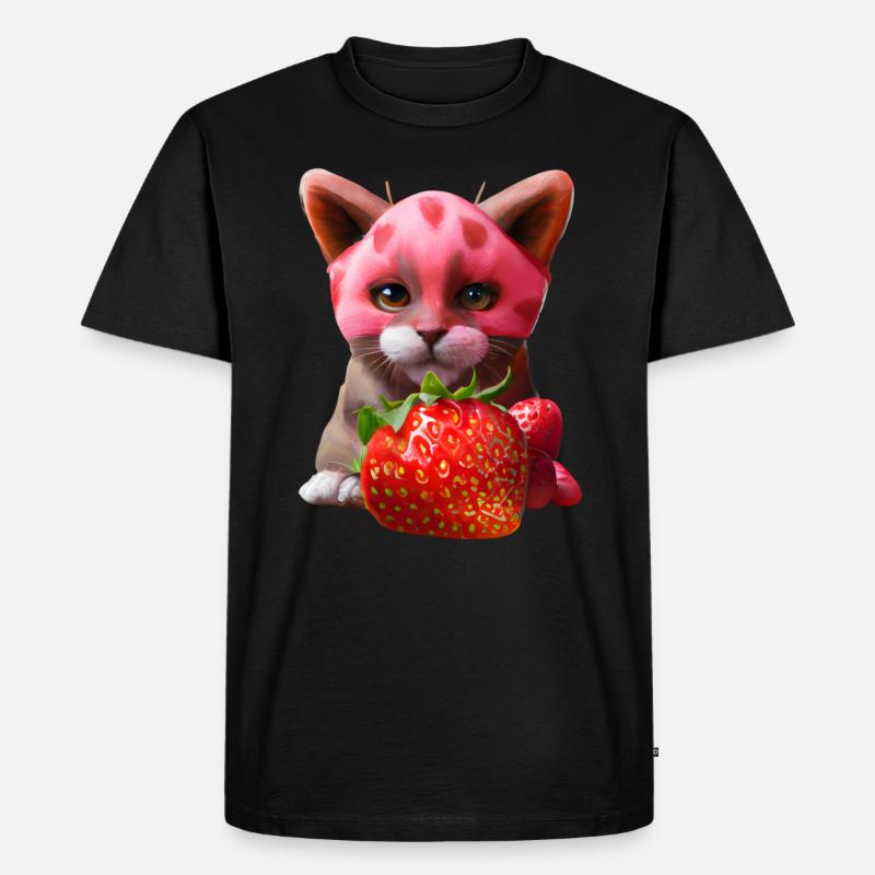 Erdbeerkatze - Männer Premium Bio T-Shirt - Schwarz