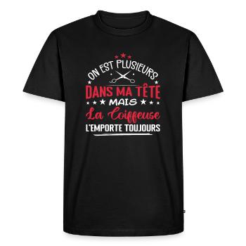 Coiffeuse Humour Plusieurs Dans Ma Tête Droles - T-shirt Premium bio Homme - noir - Devant - Nico (187cm)