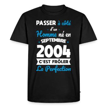 20 Year Anniversary - Born in September 2004 - Men's Premium Organic T-Shirt - black - Front - Nico (187cm)