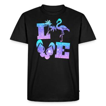 Flamant rose d’amour - T-shirt Premium bio Homme - noir - Devant - Nico (187cm)