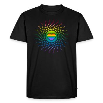 Regenbogen Herz, Gay Pride, LGBT, LGBTQ, Rave, CSD - Männer Premium Bio T-Shirt - Schwarz - Vorne - Nico (187cm)