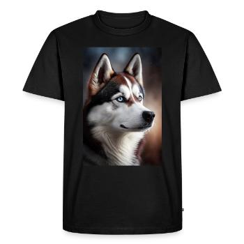 Husky Chien Animal Cool Réaliste - T-shirt Premium bio Homme - noir - Devant - Nico (187cm)