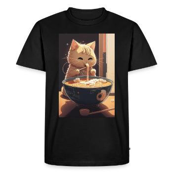 Cat Japanese Ramen Otaku Anime - Men's Premium Organic T-Shirt - black - Front - Nico (187cm)