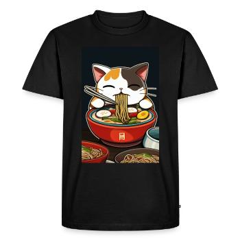 Cat Japanese Ramen Otaku Anime - Men's Premium Organic T-Shirt - black - Front - Nico (187cm)