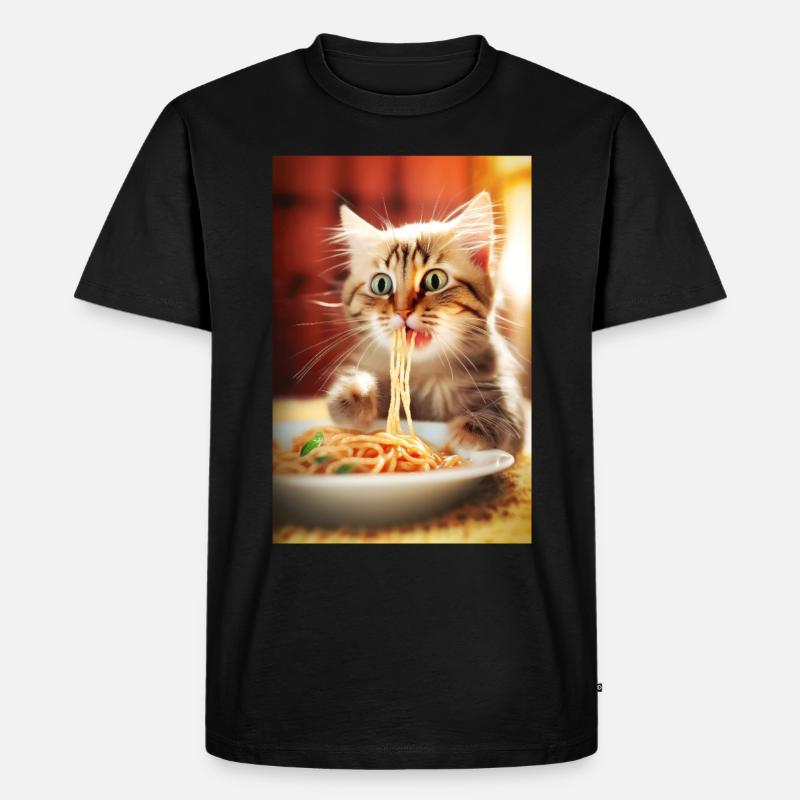 Lustige Katze spaghetti - Männer Premium Bio T-Shirt - Schwarz