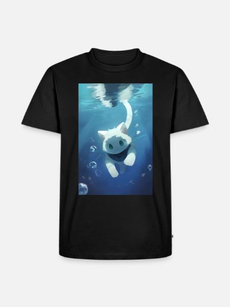 Kat svømning undervands Anime Manga - Herre Premium økologisk T-shirt - sort