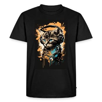 Casque pour chat Casque Musique - T-shirt Premium bio Homme - noir - Devant - Nico (187cm)
