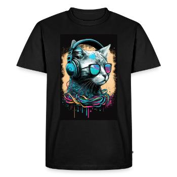 Casque Chat Lunettes de soleil rétro Casque Pop - T-shirt Premium bio Homme - noir - Devant - Nico (187cm)