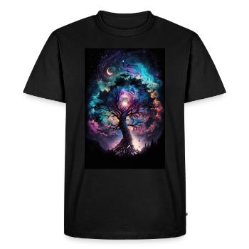 Tree Galaxy Stars Mystical Fantasy Northern Lights - Men's Premium Organic T-Shirt - black - Front - Nico (187cm)