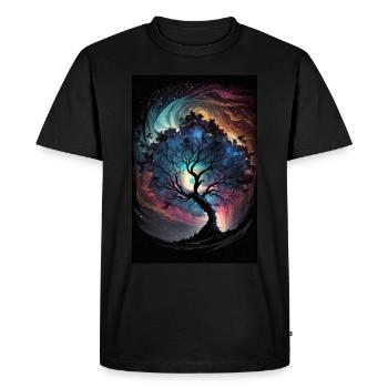 Tree Galaxy Stars Mystical Fantasy Northern Lights - Men's Premium Organic T-Shirt - black - Front - Nico (187cm)