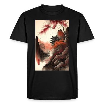 Chinese Landscape Red Black Ink Temple - Men's Premium Organic T-Shirt - black - Front - Nico (187cm)