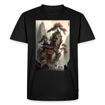 Ancient China Chinese Landscape Painting Temple - Men's Premium Organic T-Shirt - black - Front - Nico (187cm)