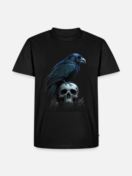 Raven sits on skull skull - Men's Premium Organic T-Shirt - black