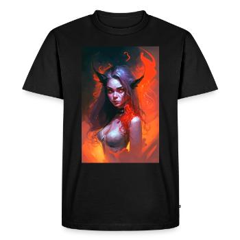 Demon Girl Beautiful Demon Girl Horns Flames - Men's Premium Organic T-Shirt - black - Front - Nico (187cm)