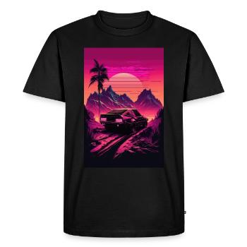 Synthwave Country Car Retro Sun Palms - T-shirt Premium bio Homme - noir - Devant - Nico (187cm)