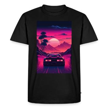 Synthwave Country Car Retro Sun Palms - T-shirt Premium bio Homme - noir - Devant - Nico (187cm)