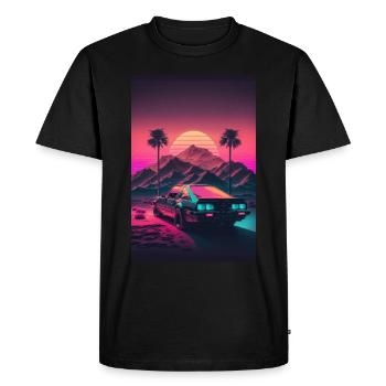 Synthwave Country Car Retro Sun Palms - T-shirt Premium bio Homme - noir - Devant - Nico (187cm)