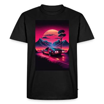Synthwave Country Car Retro Sun Palms - T-shirt Premium bio Homme - noir - Devant - Nico (187cm)