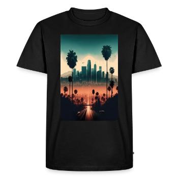 Los Angeles Countryside Palm Skyline High-Rise - Men's Premium Organic T-Shirt - black - Front - Nico (187cm)