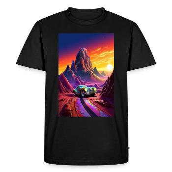 Hot Rod, Voiture, Futuriste, Désert, Coloré - T-shirt Premium bio Homme - noir - Devant - Nico (187cm)