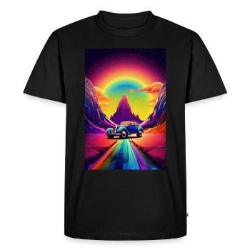 Hot Rod, Voiture, Futuriste, Désert, Coloré - T-shirt Premium bio Homme - noir - Devant - Nico (187cm)