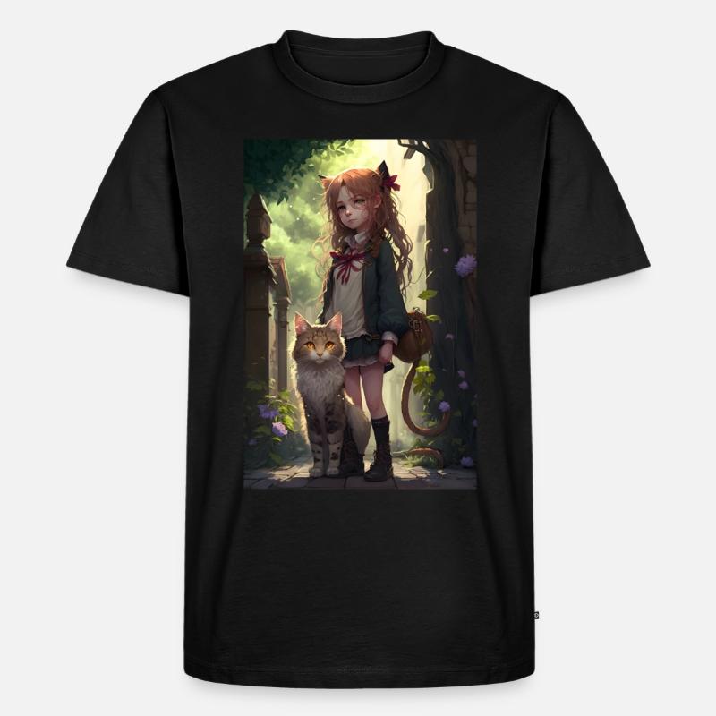 Anime Katze Mädchen Frau Geschenk - Männer Premium Bio T-Shirt - Schwarz