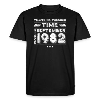 Vintage Time Travel anniversaire Design septembre 198 - T-shirt Premium bio Homme - noir - Devant - Nico (187cm)