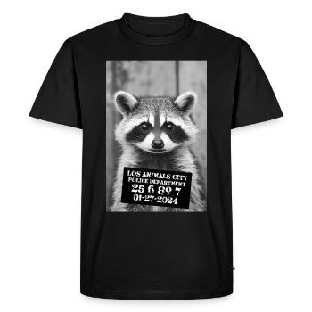 Funny Raccoon Mugshot - Men's Premium Organic T-Shirt - black - Front - Nico (187cm)
