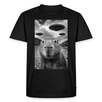 Drôle Capybara Selfie OVNI Alien - T-shirt Premium bio Homme - noir - Devant - Nico (187cm)